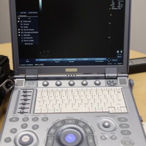 Used GE LogiQ e Vet Ultrasound Scanner operational on a table
