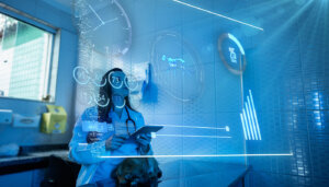 Veterinarian using digital technology for pet diagnostic imaging with data backup features